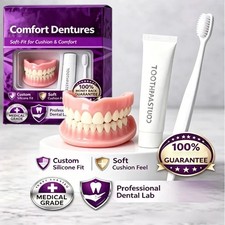 Moldable Silicone Dentures Upper Lower False Teeth Set Instant Smile Toothbrush picture