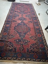ANTIQUE RUNNER RUG handmade VINTAGE long geometric red blue 146” x 60” picture
