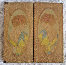 Antique Flemish Pyrography Art Nouveau Wooden Box Hand‑Colored 1900s picture