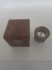 VINTAGE STANLEY OF LONDON BRASS MAGNIFYING GLASS  BENCH TOOL IN WOODEN BOX  picture