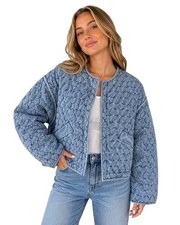 BLANKNYC Heart Quilted Denim Jacket Light Blue Size Small picture