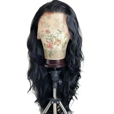 Long Wavy Heat Resistant Hair HD Lace Front Wig Pre Plucked Off black picture