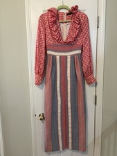 Vtg 70s Couture JoEllen Couture Runway Gingham Maxi Dress XS picture