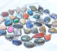 Offer Jasper & Mix Gemstone 925 Sterling Silver Plated 25 PCs Designer Pendants picture