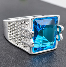 Blue Topaz Gemstone with 925 Sterling Silver Men's Handmade Signet Ring picture
