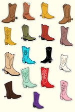 Cowgirl Boot Stickers, 17 Western Decals, Floral Cowboy Boot picture