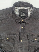 PrAna Shirt Mens M Gray Solid Long Sleeve Western Snap Pockets Slim Fit picture