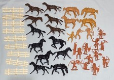 LOT - Vtg  WESTERN Plastic Figures toys Cowboys Indians Horses Fence Marx & more picture