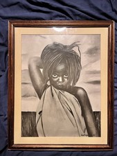 Vintage Walt Walker 1974 African American Girl Art Print FIGI EB-505A 17x13. picture