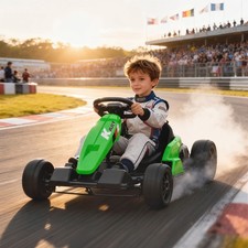 Qaba 24V Electric Go Kart with Dual 150W Motors, Adjustable Seat, Green picture