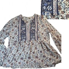 Lucky Brand Tunic Medium Peasant Bohemian Festival Cottagecore Mixed Print  picture