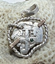 Authentic Spanish-colonial Era 1-Real Shipwreck Cob Coin in Silver & Gold Bezel picture