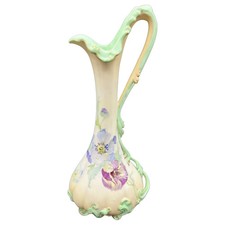 Antique Pairpoint Limoges Porcelain Pitcher, Floral Art Nouveau, 15.5