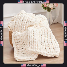 Chenille Knit Throw Blanket 50x60 Inches Cream Handwoven Soft Bed Sofa picture