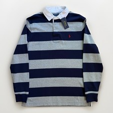 Polo Ralph Lauren Rugby Shirt Medium Navy Gray Striped Long Sleeve New York NWT picture