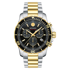 Movado 2600146 Wrist Watch for Men Chronograph Black Dial Two Tone 800 Series picture