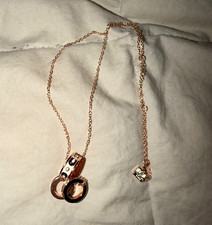 Rose Gold Plated Cable Chain Necklace Handcuff Charm Pendant Lobster Clasp picture