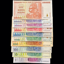 Zimbabwe 10 Banknotes Set 1 10 50 100 1000 Million Billion Dollars Paper Money picture