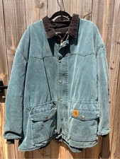 Vintage 1999 Carhartt Moss Green Canvas Chore Jacket Blanket Lined Men’s Size 4X picture