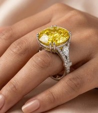 Rare Amazing 5 Ct Certified Round Yellow Diamond Solitaire Ring In 925 Silver picture