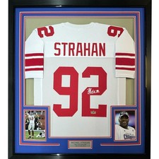 Framed Facsimile Autographed Michael Strahan 35x39 New York White Jersey picture
