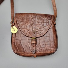 Mulberry Company Vintage Brown Croc Embossed Leather Crossbody Bag picture