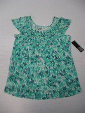 GNW Women's Size M Smock Scoop Neck Green Floral Cap Sleeve Tunic Top picture