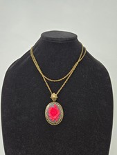 Sweet Romance By Shelley Cooper Vintage Carved Red Rose Cameo Necklace picture