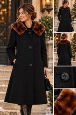 Vintage 1950s 1960s Youthcraft Black Wool Brown Fur Princess Coat Women’s L picture