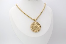 Large Gold Nugget Necklace, 5mm French Rope Chain, 14k Heavy Plated Gold picture