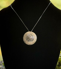 Vintage Sterling Silver Aztec Mayan Calendar  Pendant Brooch Combo with Chain picture