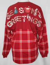 Disney Season's Greetings Red Plaid Gingerbread Spirit Jersey Shirt Size M NEW picture