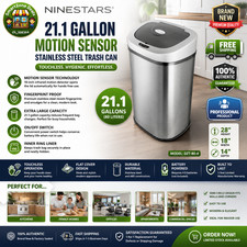 NINESTARS DZT-80-4 21.1 Gallon Motion Sensor Stainless Steel Trash Can-Free Ship picture
