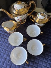 Saji Japan Gold Dragon Geisha Lithophane Porcelain Tea Set Teapot Creamer Cups picture