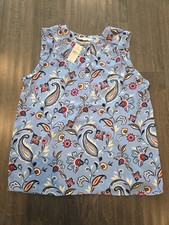 Loft 1/4 Button Blouse Paisley Pattern. Red White Blue. NWT. Sz.XS picture