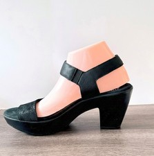 New Munro Willa Black Leather Sandal 3in Heels Sz 9M picture