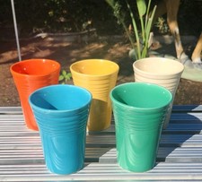 Vtg Fiesta Water Tumblers 1937-1946 Set of 5 (Red Ivory Green Yellow Turquoise) picture