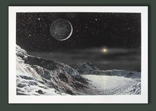 David HARDY - numbered giclee print -  34x24in - Pluto and Charon - dwarf planet picture