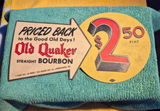 VINTAGE 1940s Old Quaker Bourbon Cardboard Bottle Topper Sign UNION MADE Rare picture