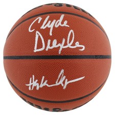 Hakeem Olajuwon & Clyde Drexler Signed Wilson Basketball w/ Silver Sig BAS Wit picture