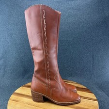 VTG 70s Charmstep Sabrina Campus Boots Womens 7M Brown Braided Leather Argentina picture