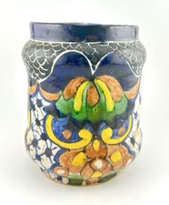 Talavera Mexican Pottery La Corona Tlax Mex Art Vtg Jar 5 1/2