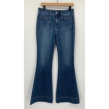Driftwood Jeans Womens 28 Blue Farrah Flare Braided Pocket High Rise Boho picture