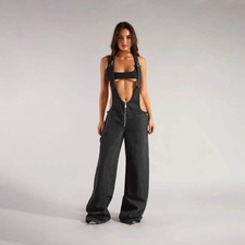 Y2K Denim Overalls Women – Zip Front Loose Fit Pocket Jumpsuit picture