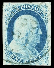 Scott 7 1851 1c Blue Franklin Position 9L2 Used VF with Town Cancel Cat $140 picture