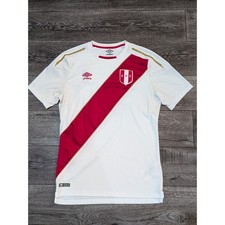 Umbro Peru National Team Home Jersey White Red Sash FPF Soccer Shirt Mens Medium picture