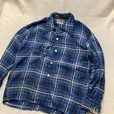 Vintage 60’s Supre Macy Men’s Rayon Loop Collar Plaid Shirt Size L Thrashed picture