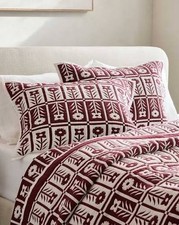 Quince NWT Organic Cotton Jacquard Floral Coverlet Set King In Burgundy picture