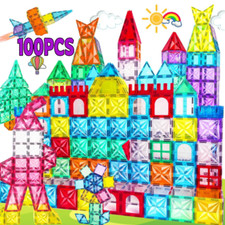 Magna Tiles Clear Colors Magnetic Building Toy Magnet Blocks Kids 3D Set 100 Pcs picture