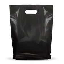 100 Black Merchandise Bags 12x15 In Die Cut Handle Glossy Retail Shopping Bulk picture